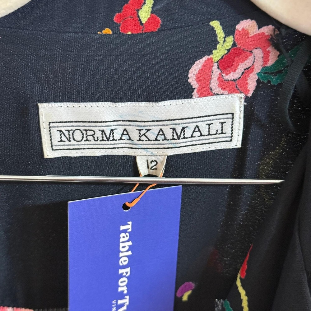 Vintage Norma Kamali Floral Maxi Dress, Black Long Sleeve Wrap Style Size 12 - Picture 3 of 7
